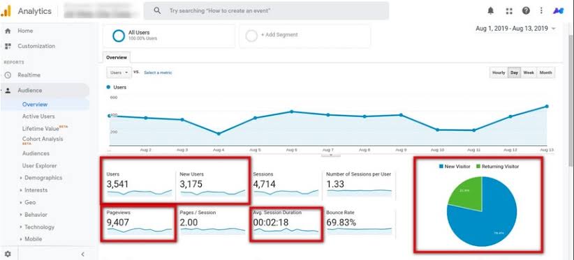 Google Analytics audience overview and visitor demographics
